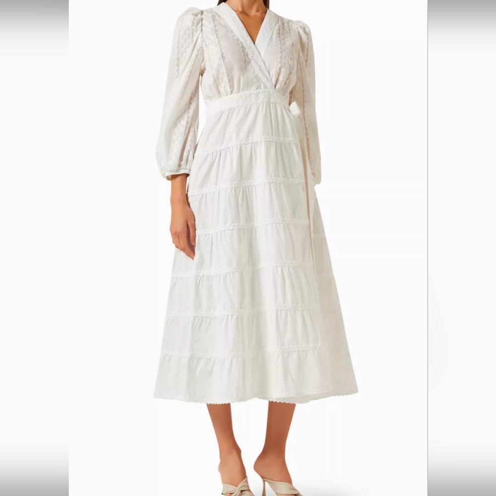 White Lace-Detail Midi Dress — wedding vibes